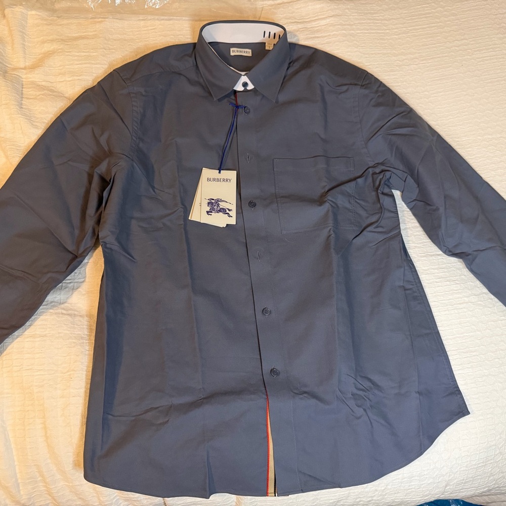 Burberry Navy Long Sleeve Button Up